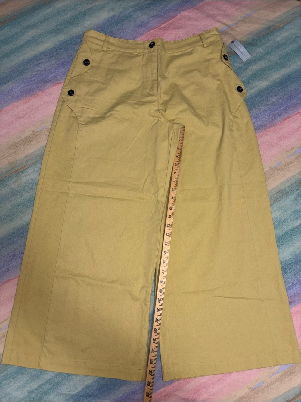 Maeve by Anthropologie Button-Pocket Wide-Leg Pants - Citron / Parsnip, Size L P - Picture 9 of 14